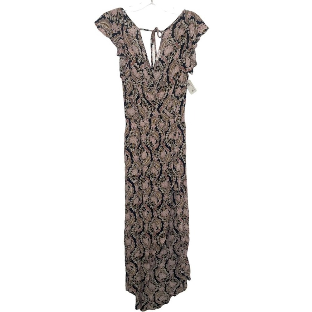 Xhilaration Pink Floral Paisley Maxi Dress Faux Wrap Ruffle Sleeve Boho Small